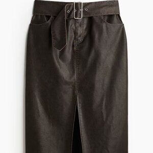 H&M Faux leather Dark Brown Midi skirt - Sz 2